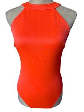 Glamazon Halter Neck Orange Bodysuit With Back Zipper Cutout S